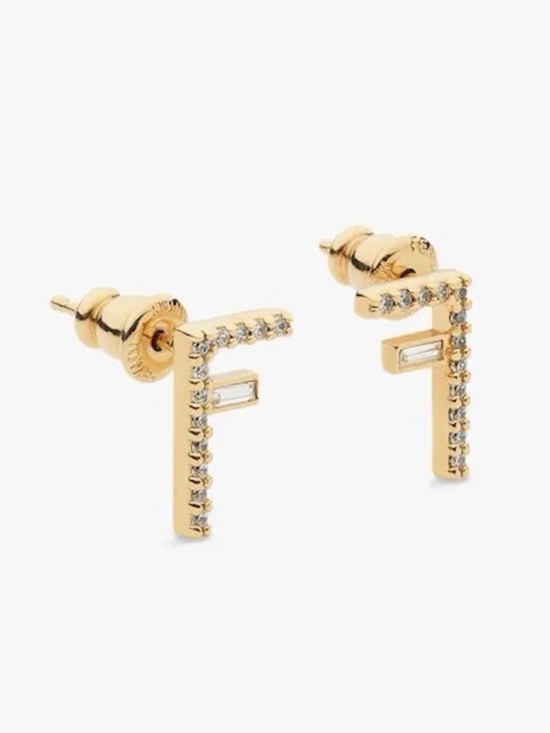 Fendi Jewelry - Fendi Crystal First “F” Logo Gold Tone Stud Earrings